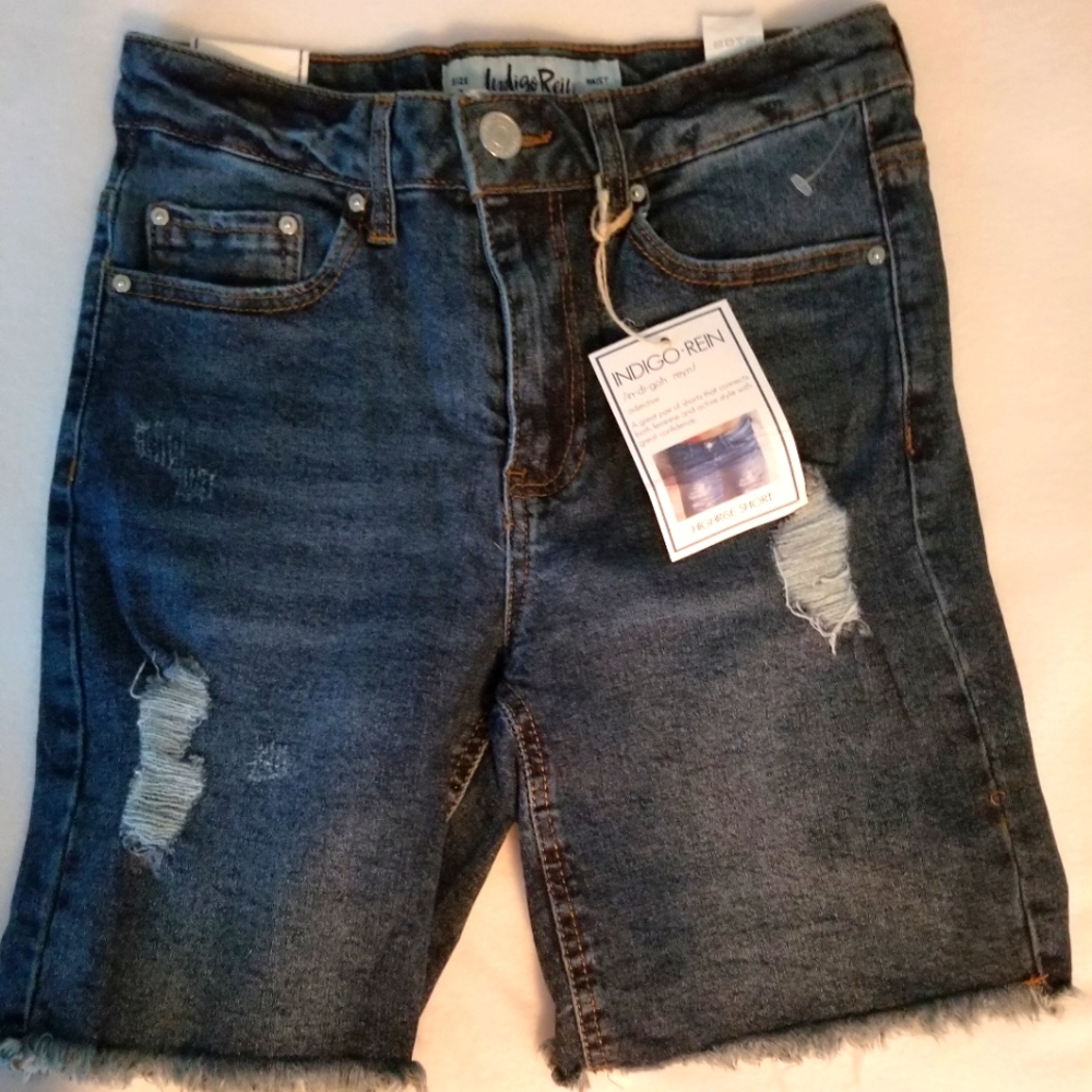 Blue Jean Distressed Shorts by Indigo Rein High Rise Shorts Size 7 27"W